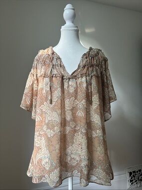 BISHOP + YOUNG Anthro Floral Sheer Ruffle Cottagecore Preppy Boho Blouse Medium